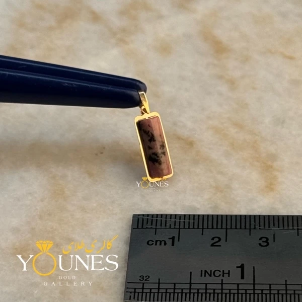 آویز طلا سنگ لابرادوریت صورتی